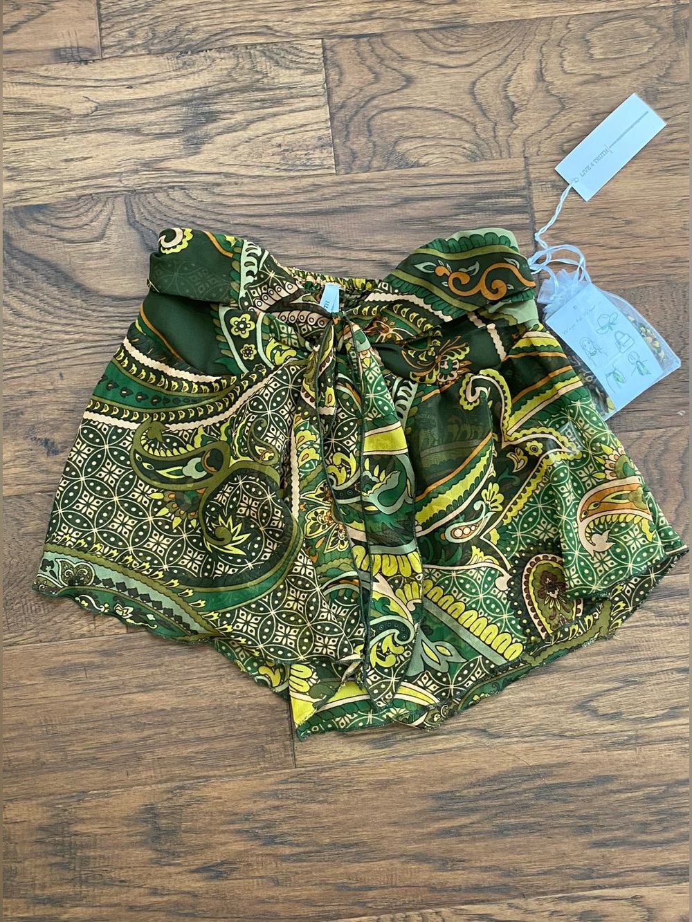 Boho Green Paisley Tie-Front Shear Crop Top